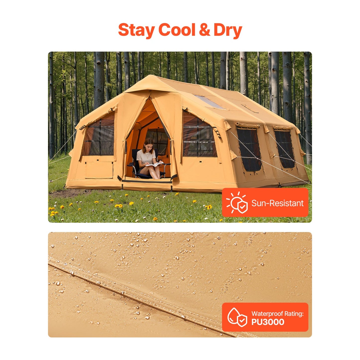 Inflatable Tents for Camping 8-12 Person Glamping Window Tent W/ Hand Pump