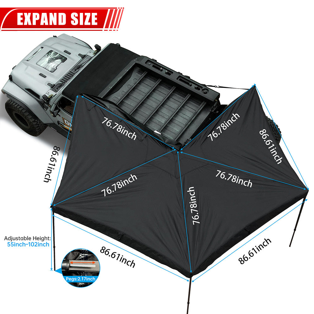 270-Degree Awning Driver Side Free Standing, Car Side 270-Degree Awning Waterproof UV50 Wind Resistant for SUV Van Truck
