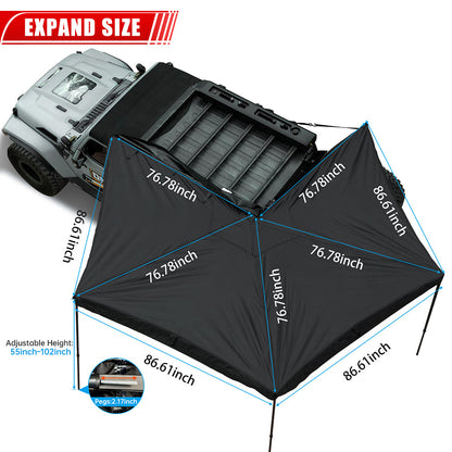 270-Degree Awning Driver Side Free Standing, Car Side 270-Degree Awning Waterproof UV50 Wind Resistant for SUV Van Truck