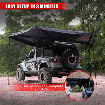 270-Degree Awning Driver Side Free Standing, Car Side 270-Degree Awning Waterproof UV50 Wind Resistant for SUV Van Truck