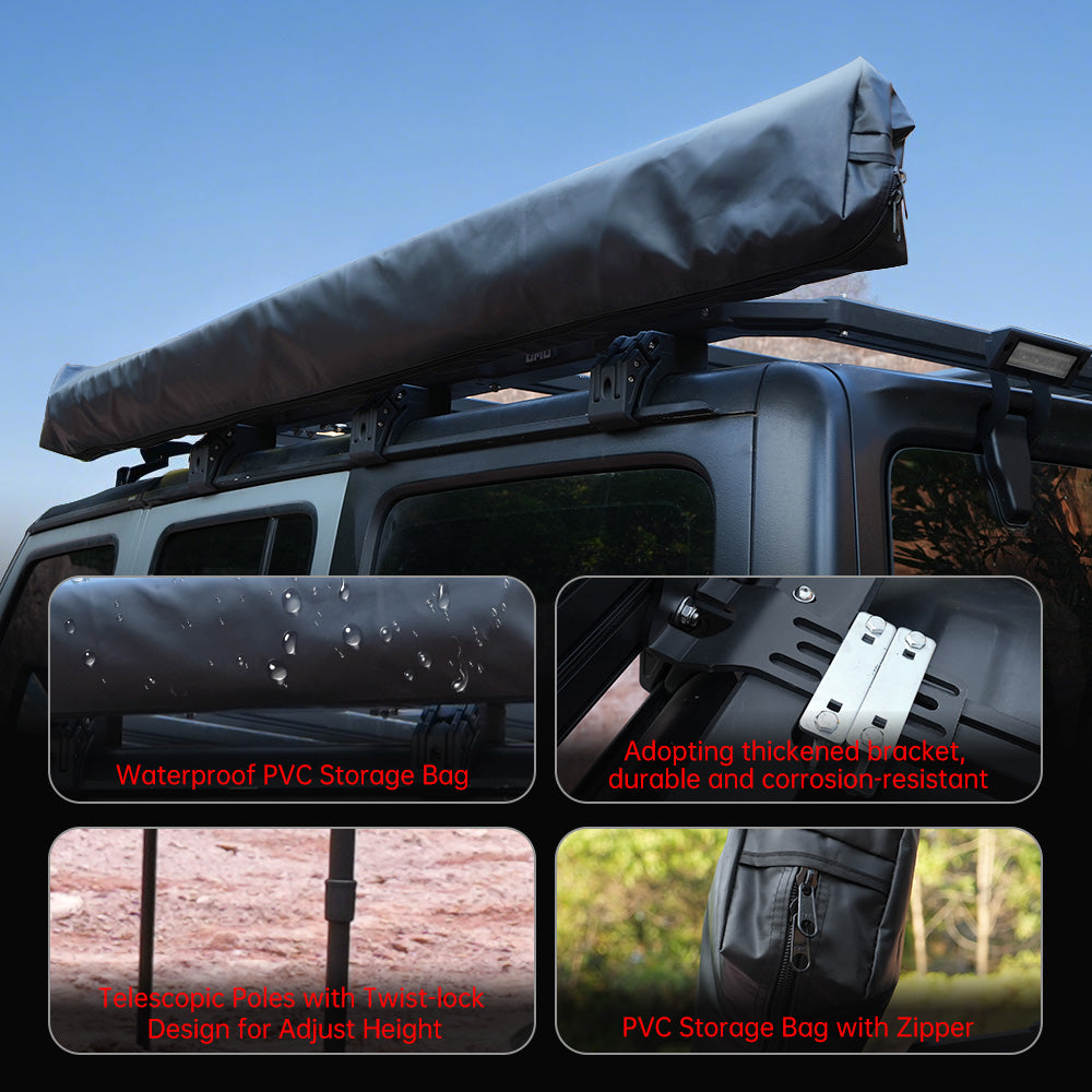 270-Degree Awning Driver Side Free Standing, Car Side 270-Degree Awning Waterproof UV50 Wind Resistant for SUV Van Truck