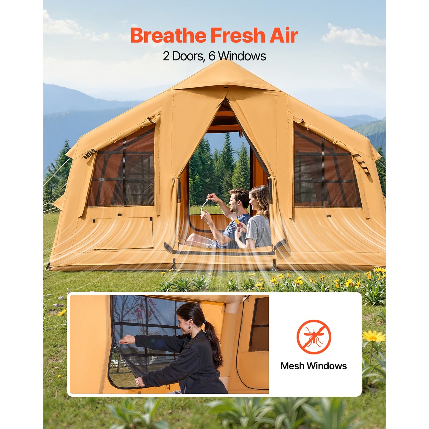 Inflatable Tents for Camping 8-12 Person Glamping Window Tent W/ Hand Pump