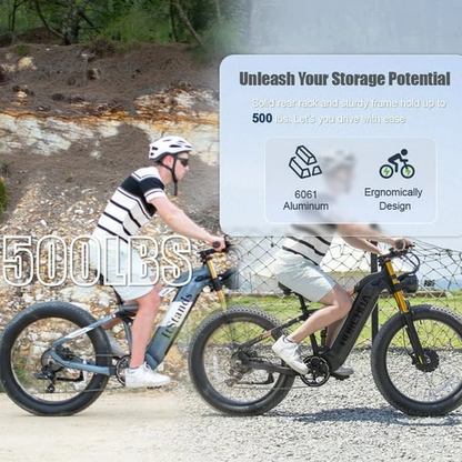 Dual Motors AWD 2000W Electric Bike for Adult 26'', UL2849 48V 60AH Removable Battery E-Mountain Bike 4'' Fat Tire up to 35Mph&200Miles Long Range off Road Ebike Beach Dual Hydraulic&Brakes E-Bicycle