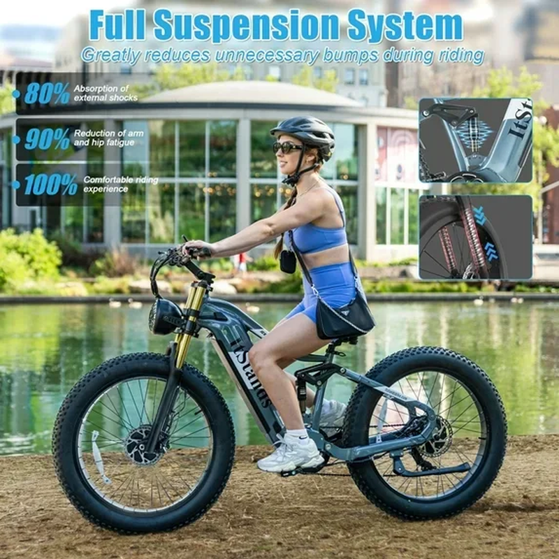 Dual Motors AWD 2000W Electric Bike for Adult 26'', UL2849 48V 60AH Removable Battery E-Mountain Bike 4'' Fat Tire up to 35Mph&200Miles Long Range off Road Ebike Beach Dual Hydraulic&Brakes E-Bicycle