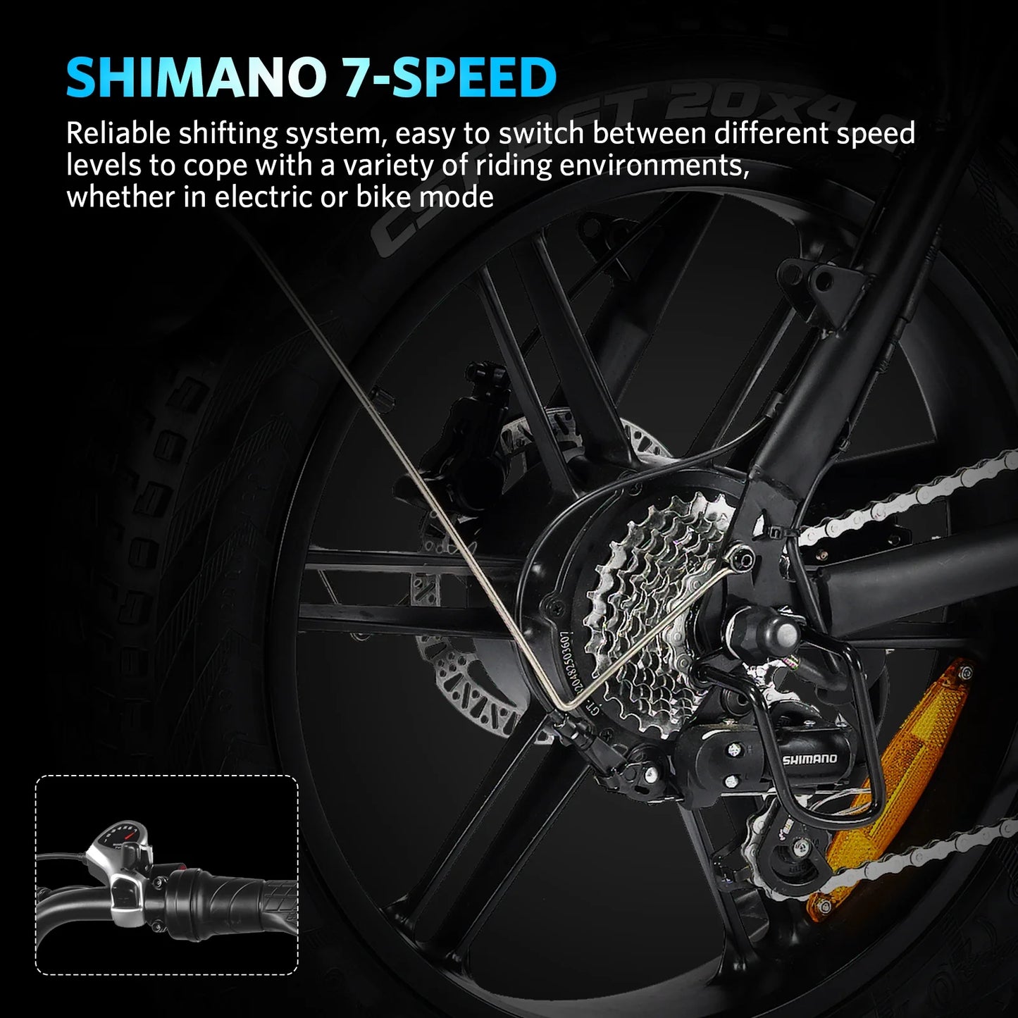Electric Bike Adults, 20" X 4.0 Fat Tire Ebike with 48V 15Ah Battery, Peak 1000W Electric Bicycles, 31MPH Electric Mountain Bike, Shi-Mano 7 Speed, Ebike for Adults UL2849