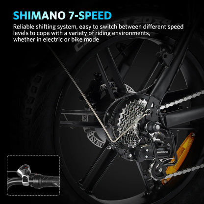 Electric Bike Adults, 20" X 4.0 Fat Tire Ebike with 48V 15Ah Battery, Peak 1000W Electric Bicycles, 31MPH Electric Mountain Bike, Shi-Mano 7 Speed, Ebike for Adults UL2849