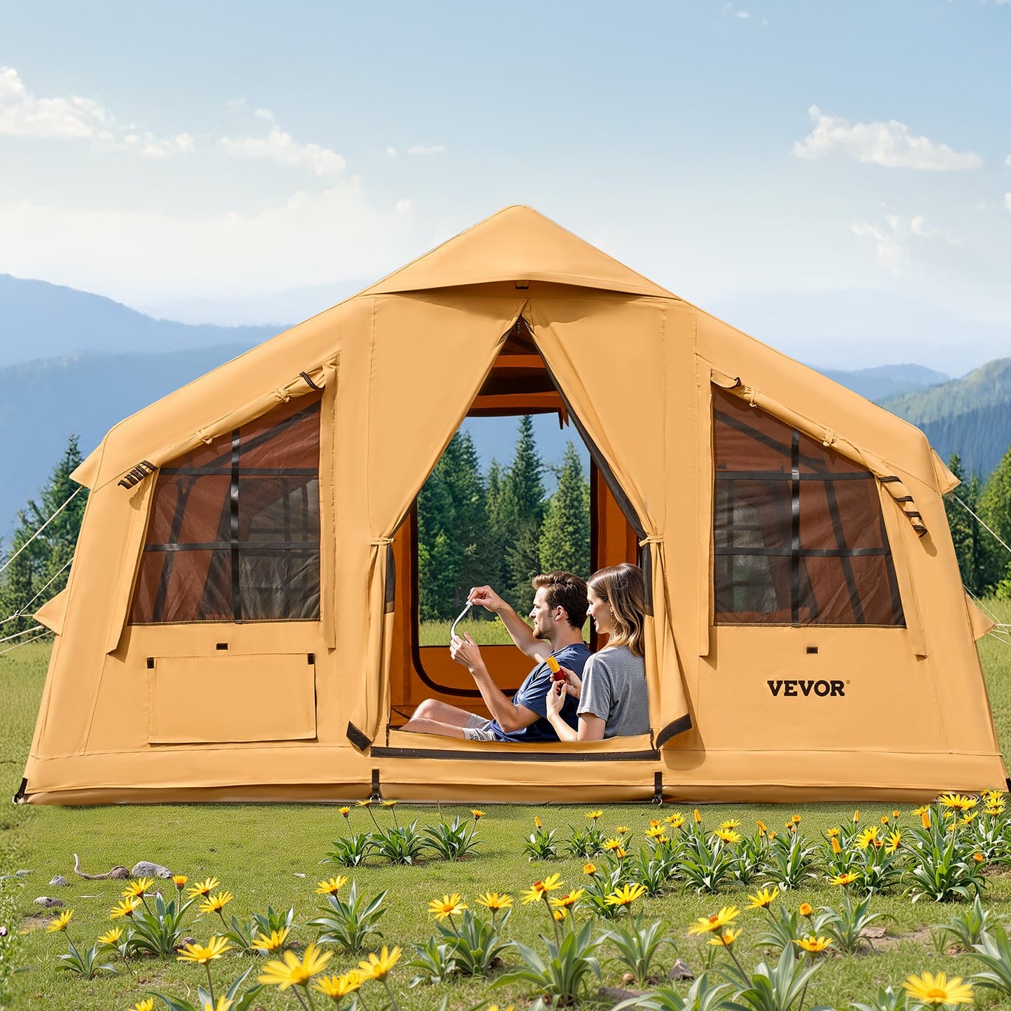 VEVOR Inflatable Tents for Camping 8-12 Person Glamping Window Tent W/ Hand Pump