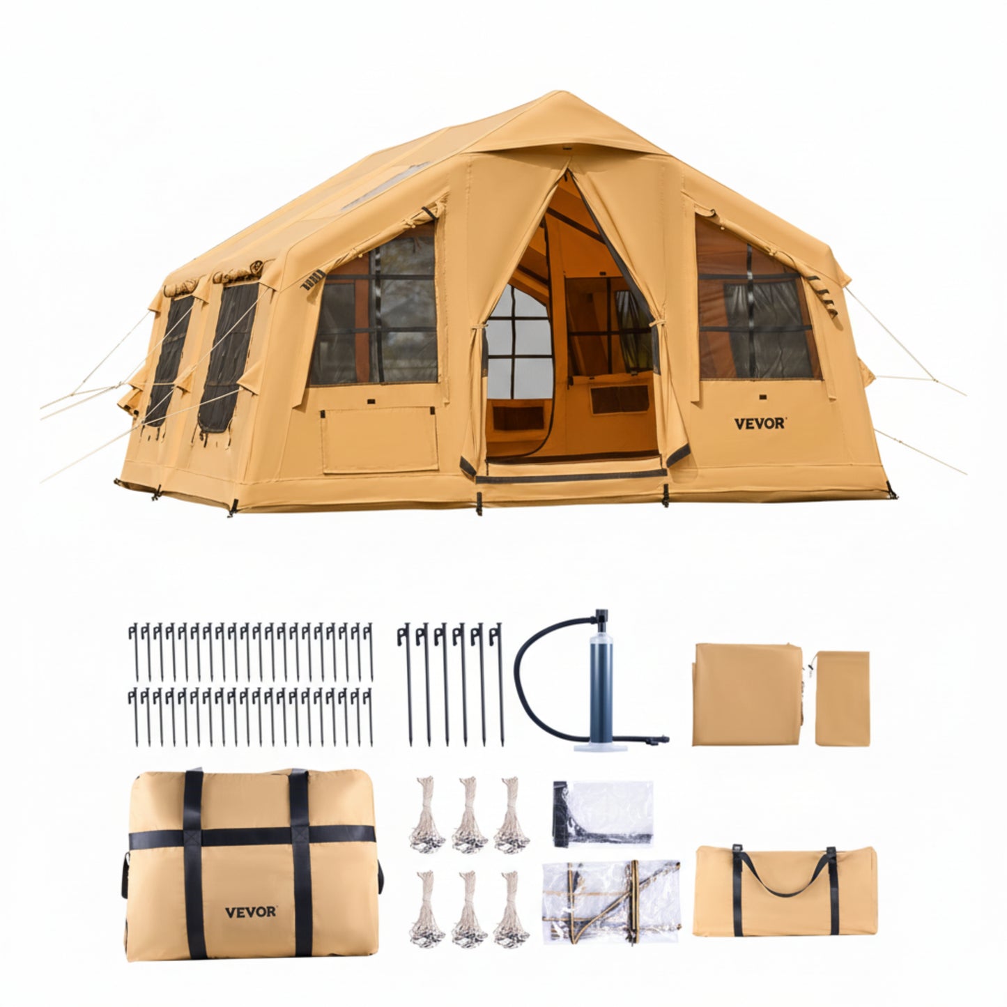 VEVOR Inflatable Tents for Camping 8-12 Person Glamping Window Tent W/ Hand Pump