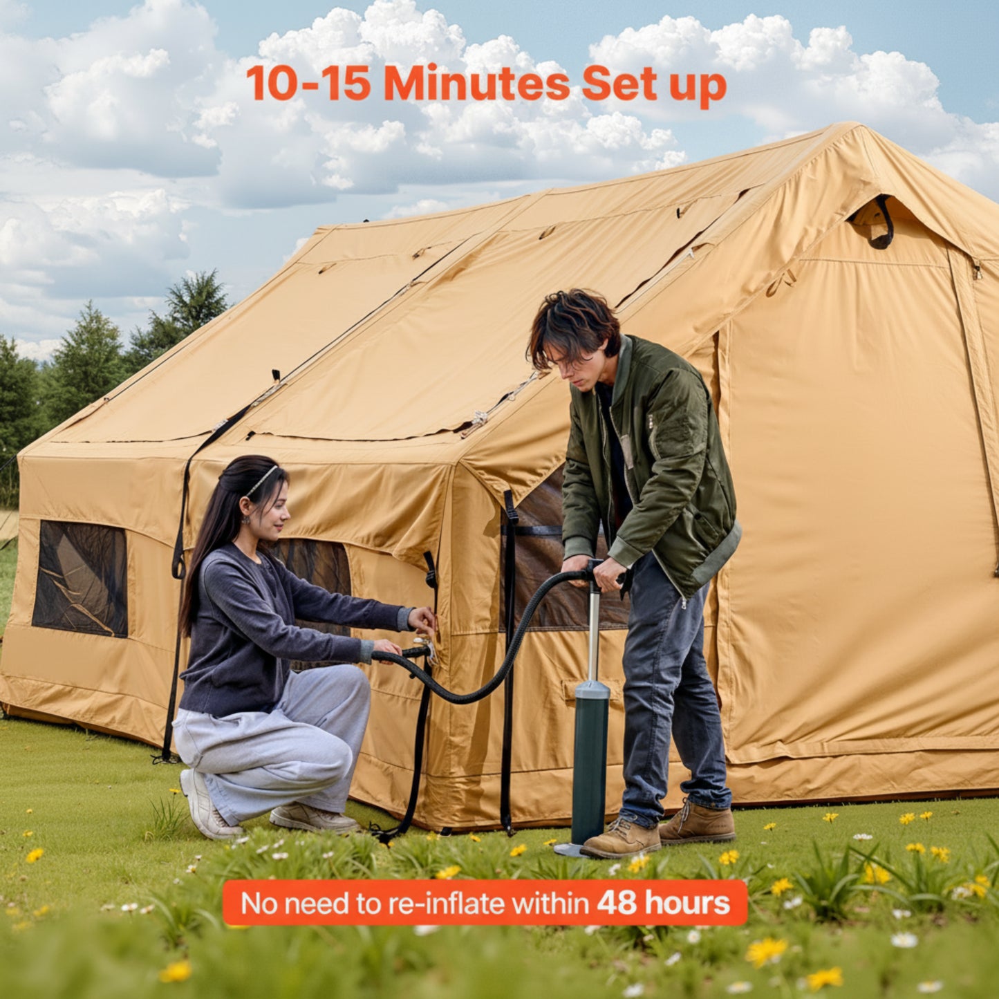 VEVOR Inflatable Tents for Camping 8-12 Person Glamping Window Tent W/ Hand Pump